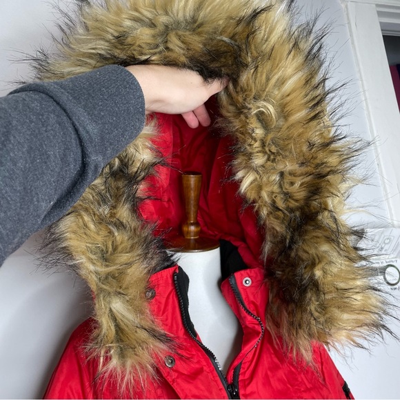 Madden Girl Red Parka Hooded Fur Winter Jacket - Picture 2 of 10